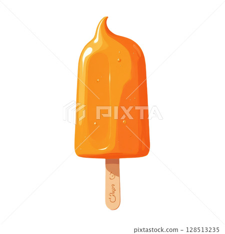 Bright Orange Creamsicle Ice Pop with Glossy Finish on Wooden Stick, Perfect for Summer Treats and Refreshing Desserts 128513235
