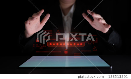 Password security breach warning with red asterisk box Latch 128513291
