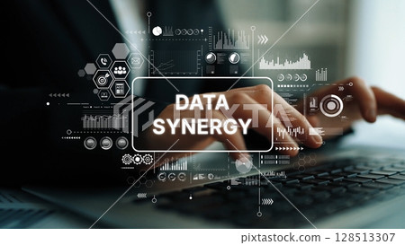 Professional Business Concept of Data Synergy with Modern Technology and Analysis in an Office Environment. Asymptotic smart data analytic 128513307