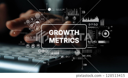 Growth Metrics Concept with Digital Analytics Representation and Data Visualization on a Keyboard Background. Asymptotic smart data analytic Growth Metrics Concept with Digital Analytics Representation and Data Visualization on a Keyboard Background. Asymptotic smart data analytic 128513415