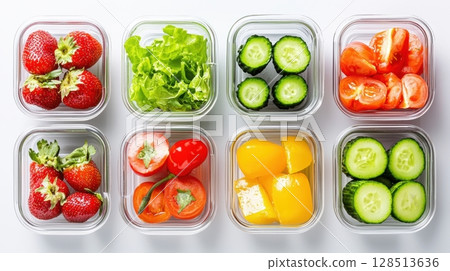 Fresh Produce in Containers for Healthy Eating Preparation Fresh Produce in Containers for Healthy Eating Preparation 128513636