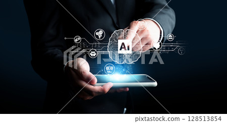 Human interact with AI artificial intelligence brain process generative AI FaaS 128513854