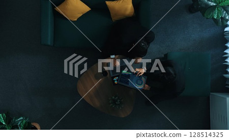 Top view of smart business people analyze data and financial graph. Directorate. 128514325