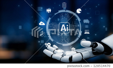 AI Brain Processing Data with Generative Artificial Intelligence Concept. Kernel AI Brain Processing Data with Generative Artificial Intelligence Concept. Kernel 128514470