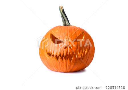 Carved jack-o-lantern halloween pumpkin isolated 128514518