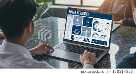 Human resources software on computer screen help employee manage people brisk Human resources software on computer screen help employee manage people brisk 128514558