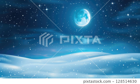 Silent Winter Night: Moonlight Casting Over Snowdrifts, Creating a Beautiful Background for Christmas and New Year 128514630