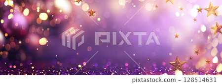 Christmas and New Year background with glitter, stars, and bokeh lights , ideal for cards and celebration banners. 128514631