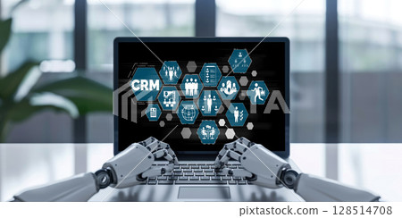Customer relationship management system on brisk computer for CRM business 128514708
