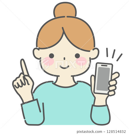 一位女士拿著智慧型手機並解釋 128514832