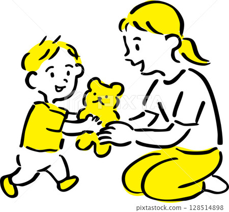 Parents and children playing with stuffed toys Parents and children playing with stuffed toys 128514898