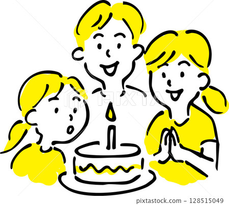 孩子們圍著生日蛋糕的插圖 128515049