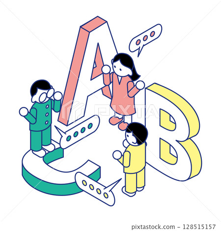 Learning with the alphabet | Isometric illustration of ABC and children's English education 128515157