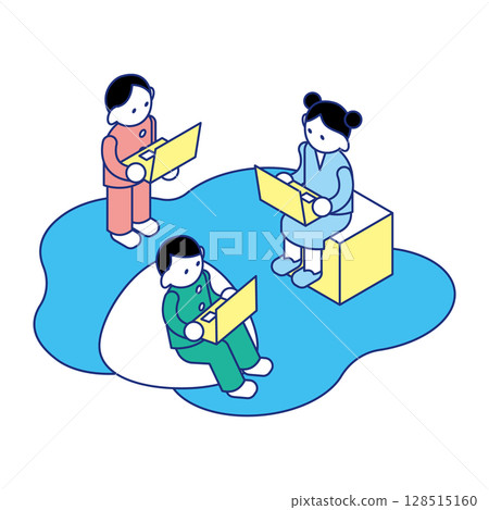 Children's interactive learning | Isometric illustration of a collaborative classroom 128515160