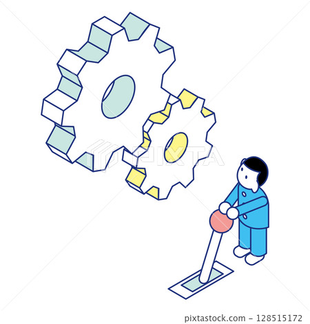 Children learning engineering | Isometric illustration of gears and laptop Children learning engineering | Isometric illustration of gears and laptop 128515172