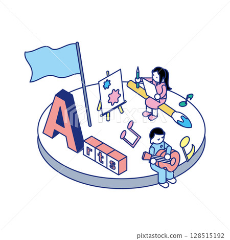 Children playing in the art world | STEAM isometric illustrations to develop creativity Children playing in the art world | STEAM isometric illustrations to develop creativity 128515192