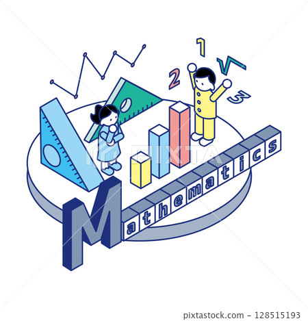 Isometric illustration of STEAM education visuals for learning arithmetic and mathematics in a fun way 128515193