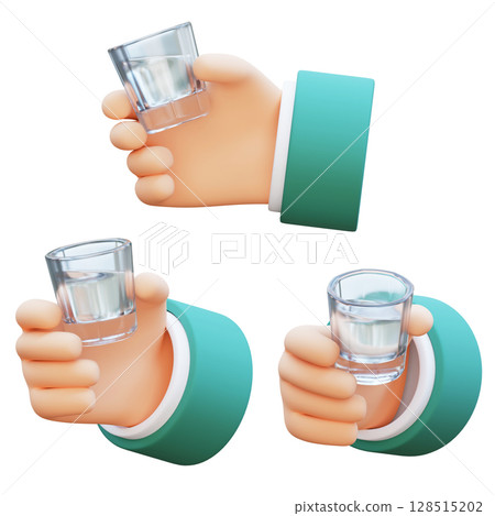 Hand holding a glass of soju cartoon style 3D graphic 128515202