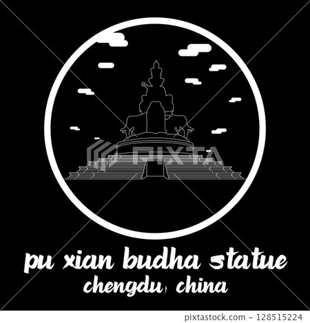 Circle Icon Pu Xian Budha Statue. Vector illustration 128515224