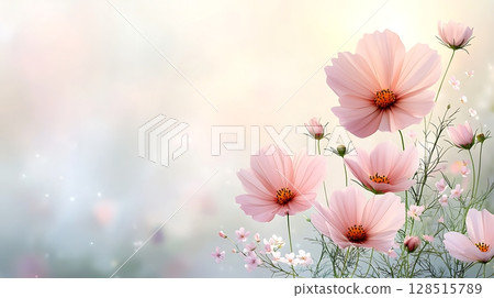 Beautiful Pink Flowers Blooming in Soft Light with Delicate Background and Gentle Colors Beautiful Pink Flowers Blooming in Soft Light with Delicate Background and Gentle Colors 128515789