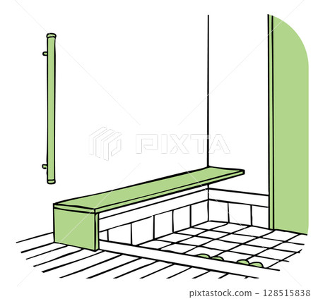 Bench with handrail at entrance_Solid color 128515838