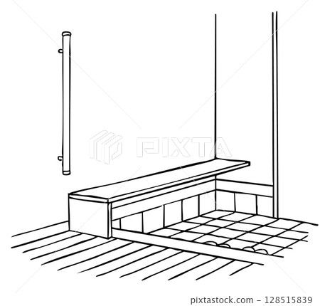 入口處有扶手的長椅_線圖 128515839