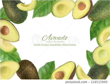 用水彩切酪梨矢量插圖裝飾的框架背景 128515940