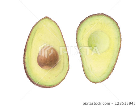 Watercolor cartoon of avocado cut in half Watercolor cartoon of avocado cut in half 128515945