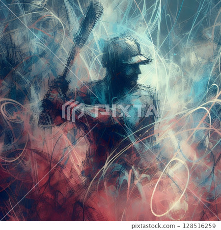 Explosive Baseball Energy for Abstract Dynamic Batter in Motion with Electric Light Trails with Generative AI. 128516259