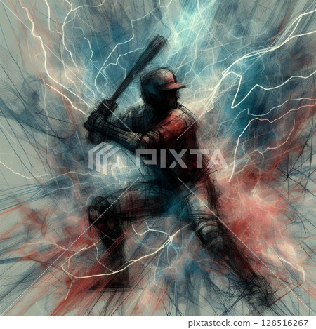 Explosive Baseball Energy for Abstract Dynamic Batter in Motion with Electric Light Trails with Generative AI. 128516267