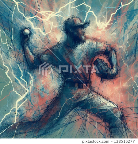 Explosive Baseball Energy for Abstract Dynamic Batter in Motion with Electric Light Trails with Generative AI. 128516277