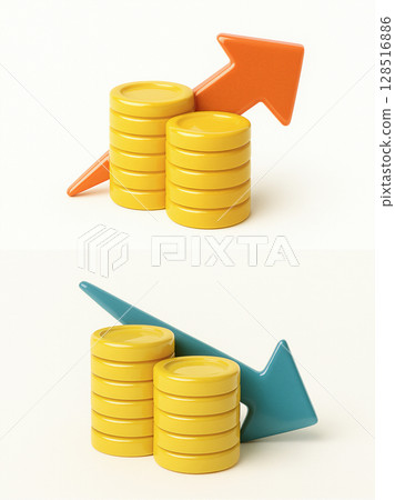 上升硬幣和處理硬幣圖標集 上升硬幣和處理硬幣圖標集 128516886
