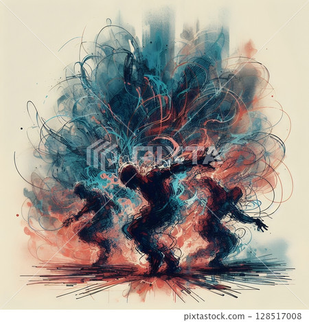Dynamic Abstract Dancers in Energetic Urban Motion in Electric Ink Explosion with Generative AI. 128517008