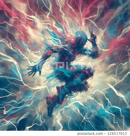 Dynamic Abstract Dancers in Energetic Urban Motion in Electric Ink Explosion with Generative AI. 128517013