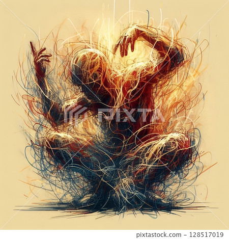 Dynamic Abstract Dancers in Energetic Urban Motion in Electric Ink Explosion with Generative AI. 128517019