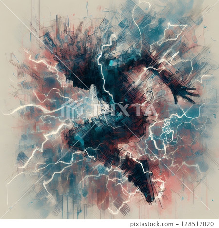 Dynamic Abstract Dancers in Energetic Urban Motion in Electric Ink Explosion with Generative AI. 128517020