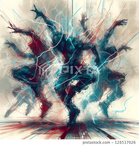 Dynamic Abstract Dancers in Energetic Urban Motion in Electric Ink Explosion with Generative AI. 128517026