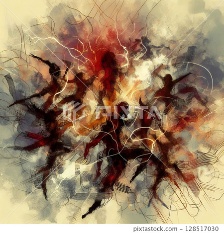 Dynamic Abstract Dancers in Energetic Urban Motion in Electric Ink Explosion with Generative AI. 128517030