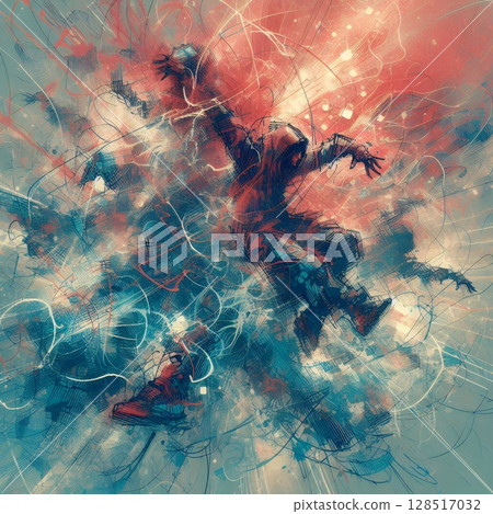 Dynamic Abstract Dancers in Energetic Urban Motion in Electric Ink Explosion with Generative AI. 128517032