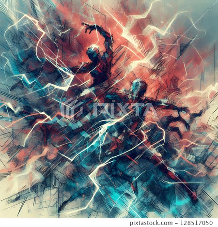 Dynamic Abstract Dancers in Energetic Urban Motion in Electric Ink Explosion with Generative AI. 128517050