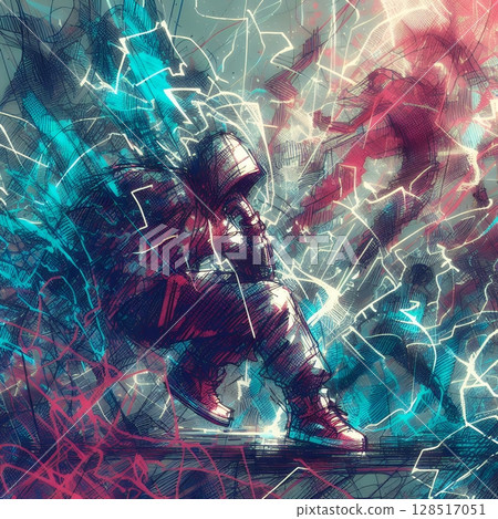 Dynamic Abstract Dancers in Energetic Urban Motion in Electric Ink Explosion with Generative AI. 128517051