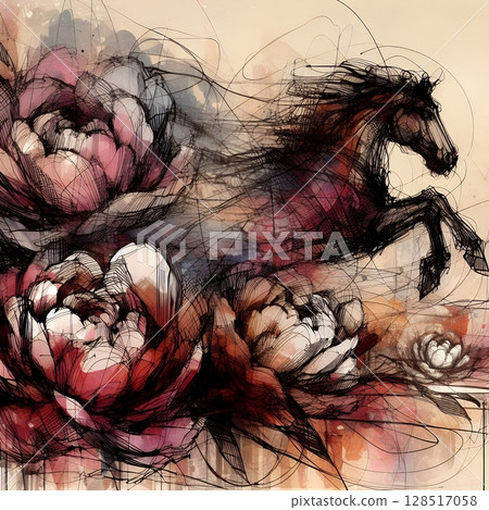 Fiery Horse Zodiac in Dynamic Energy and Fortune for the Chinese Year of the Horse with Generative AI. Fiery Horse Zodiac in Dynamic Energy and Fortune for the Chinese Year of the Horse with Generative AI. 128517058