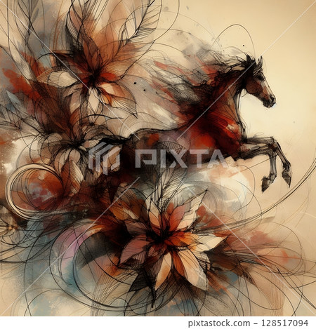 Fiery Horse Zodiac in Dynamic Energy and Fortune for the Chinese Year of the Horse with Generative AI. Fiery Horse Zodiac in Dynamic Energy and Fortune for the Chinese Year of the Horse with Generative AI. 128517094
