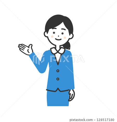Illustration of a woman in a suit pointing with her hand 128517180