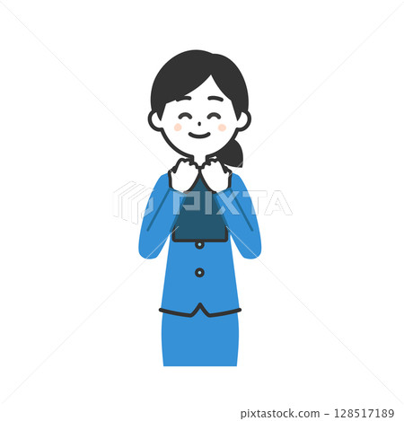 Illustration of a woman in a suit smiling while holding documents 128517189