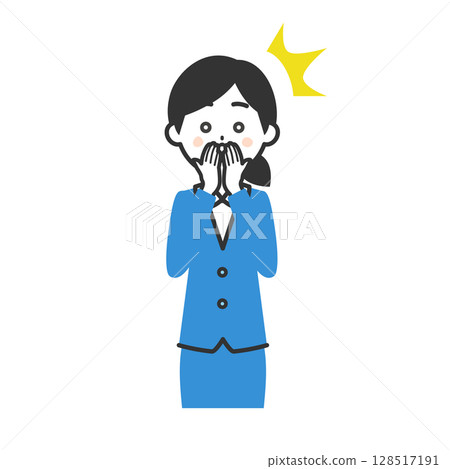 一位穿著西裝的女人摀著嘴巴感到驚訝的插圖 一位穿著西裝的女人摀著嘴巴感到驚訝的插圖 128517191