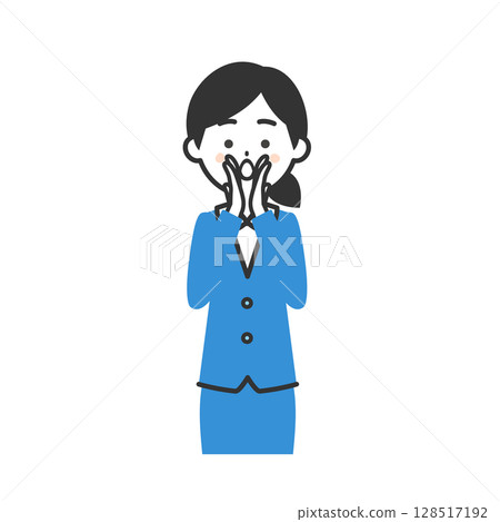 Illustration of a woman in a suit calling out with both hands over her mouth Illustration of a woman in a suit calling out with both hands over her mouth 128517192
