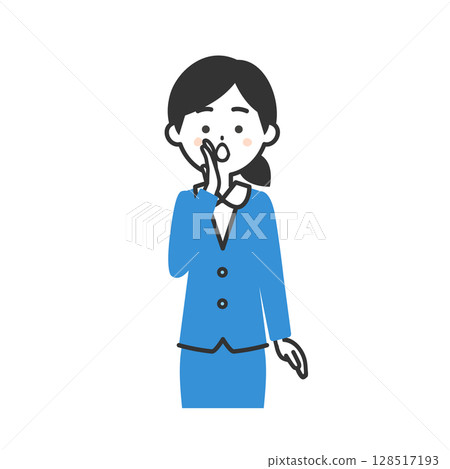 一位身穿西裝的女士用一隻手摀住嘴大聲喊叫的插圖 128517193