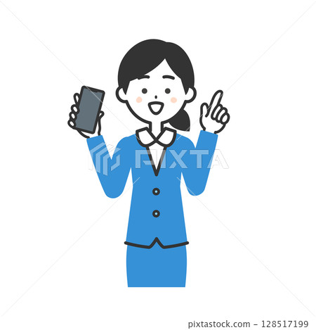一位身穿西裝、手持智慧型手機的女士的插圖 128517199