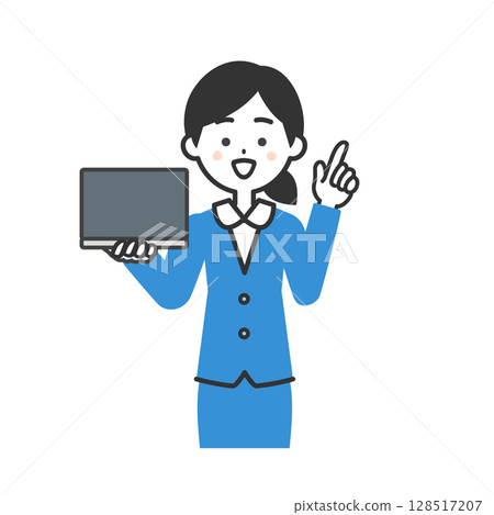 一位身穿西裝、手持筆記型電腦的女士的插圖 128517207